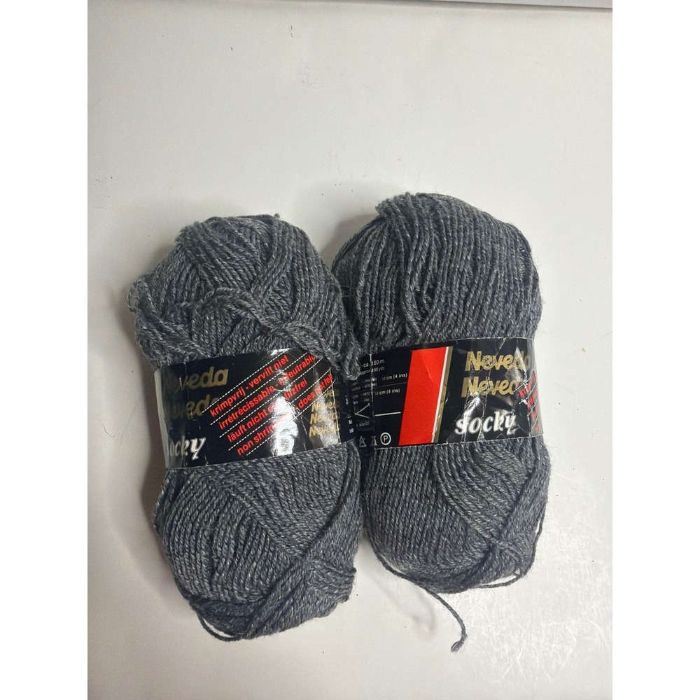 Neveda Socky Grey Wool Blend Yarn 2 Skeins 50g Each Made in Holland Fingering